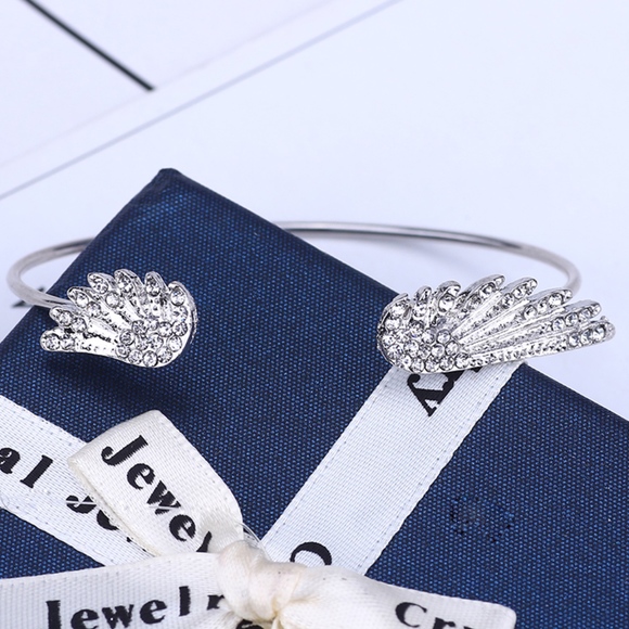 Silver Crystal Angel Wings Cuff Bangle Bracelet - Picture 2 of 7
